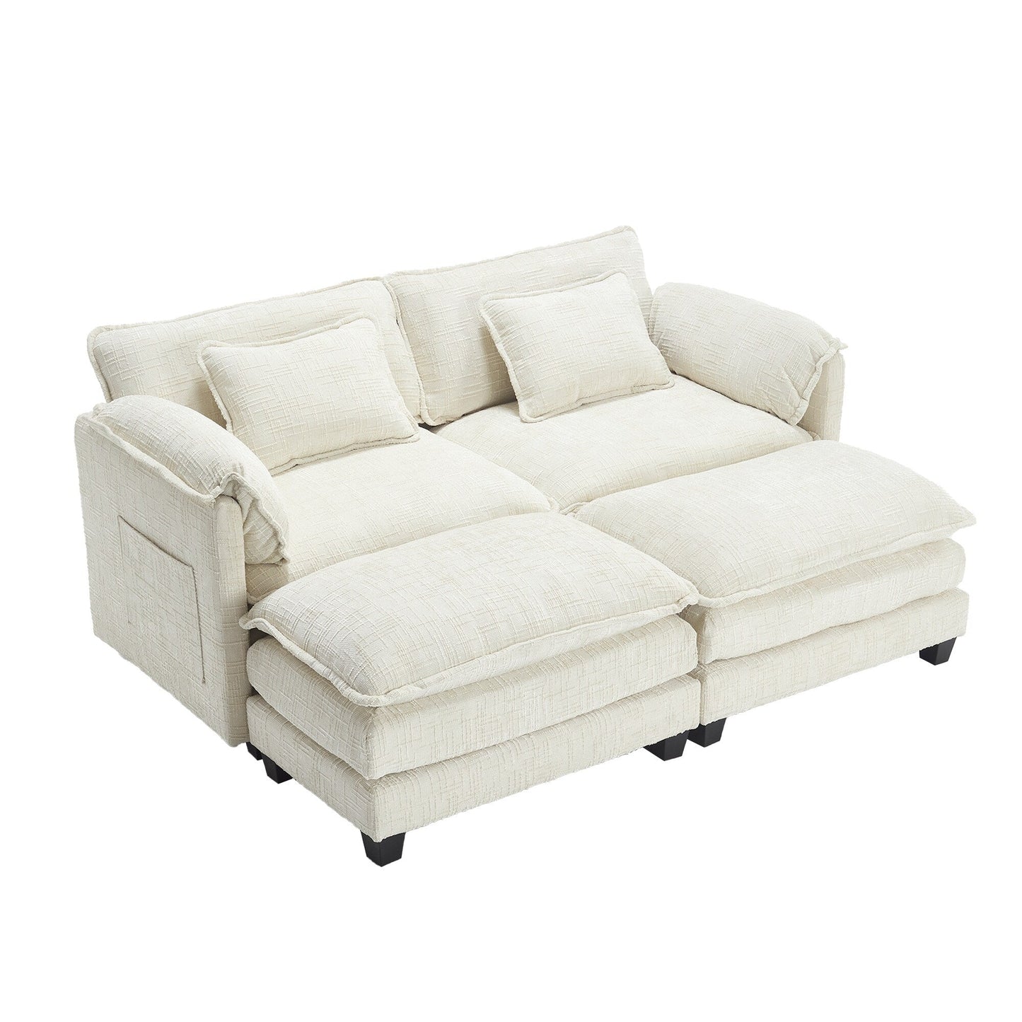 Solid Construction, the Overall Structure of the Sofa is Stable, Two Foot Stools and Two-seat Sofa with Side Pockets