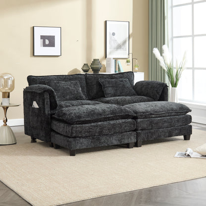 Solid Construction, the Overall Structure of the Sofa is Stable, Two Foot Stools and Two-seat Sofa with Side Pockets