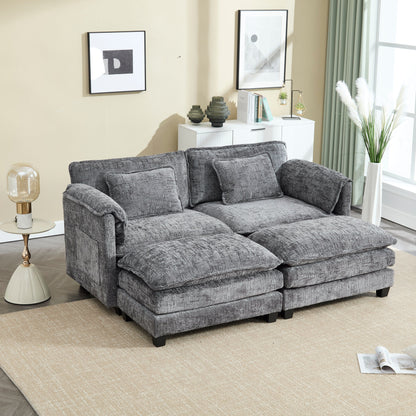 Solid Construction, the Overall Structure of the Sofa is Stable, Two Foot Stools and Two-seat Sofa with Side Pockets