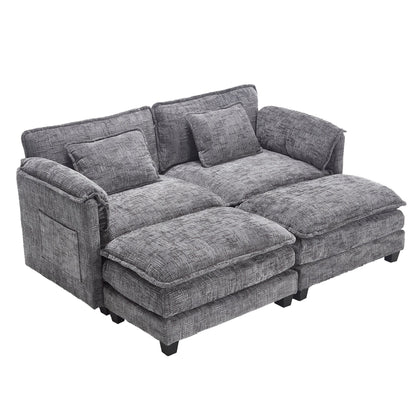 Solid Construction, the Overall Structure of the Sofa is Stable, Two Foot Stools and Two-seat Sofa with Side Pockets