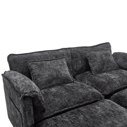 Solid Construction, the Overall Structure of the Sofa is Stable, Two Foot Stools and Two-seat Sofa with Side Pockets