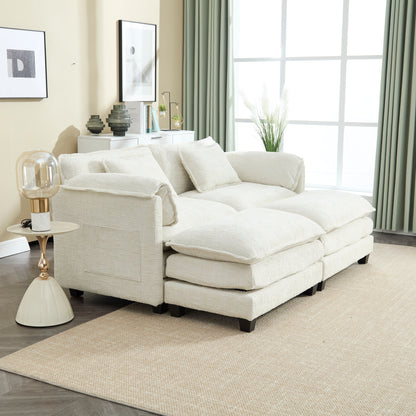 Solid Construction, the Overall Structure of the Sofa is Stable, Two Foot Stools and Two-seat Sofa with Side Pockets