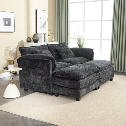 Solid Construction, the Overall Structure of the Sofa is Stable, Two Foot Stools and Two-seat Sofa with Side Pockets