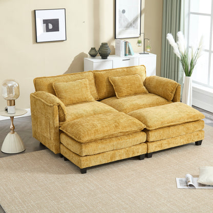 Solid Construction, the Overall Structure of the Sofa is Stable, Two Foot Stools and Two-seat Sofa with Side Pockets