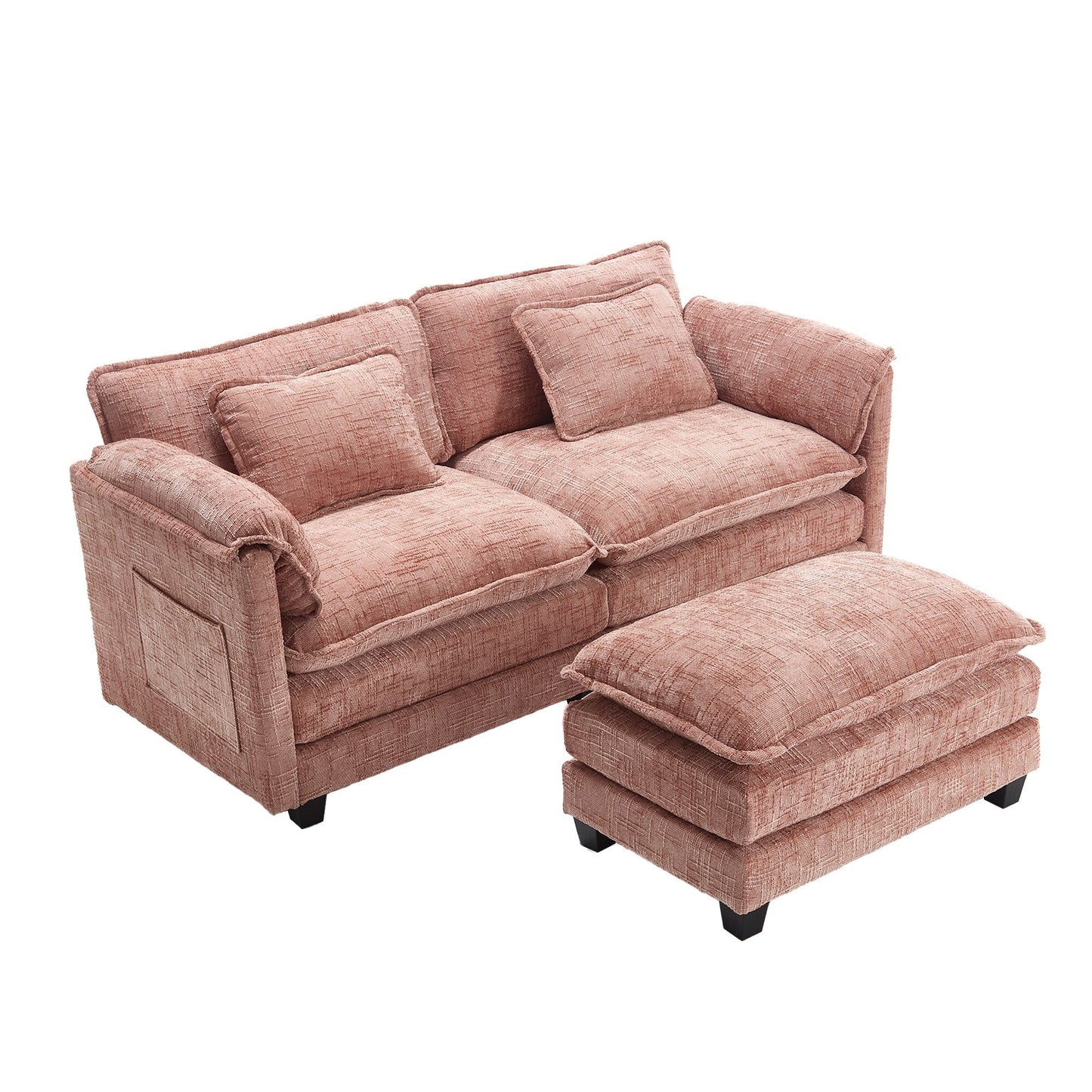 Solid Construction, the Overall Structure of the Sofa is Stable, Two Foot Stools and Two-seat Sofa with Side Pockets