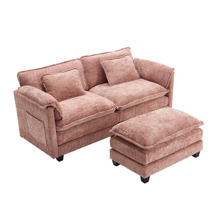 Solid Construction, the Overall Structure of the Sofa is Stable, Two Foot Stools and Two-seat Sofa with Side Pockets