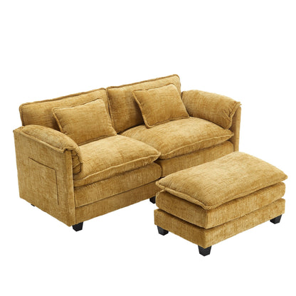 Solid Construction, the Overall Structure of the Sofa is Stable, Two Foot Stools and Two-seat Sofa with Side Pockets