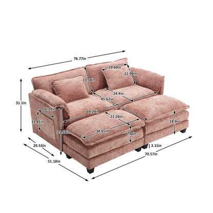 Solid Construction, the Overall Structure of the Sofa is Stable, Two Foot Stools and Two-seat Sofa with Side Pockets
