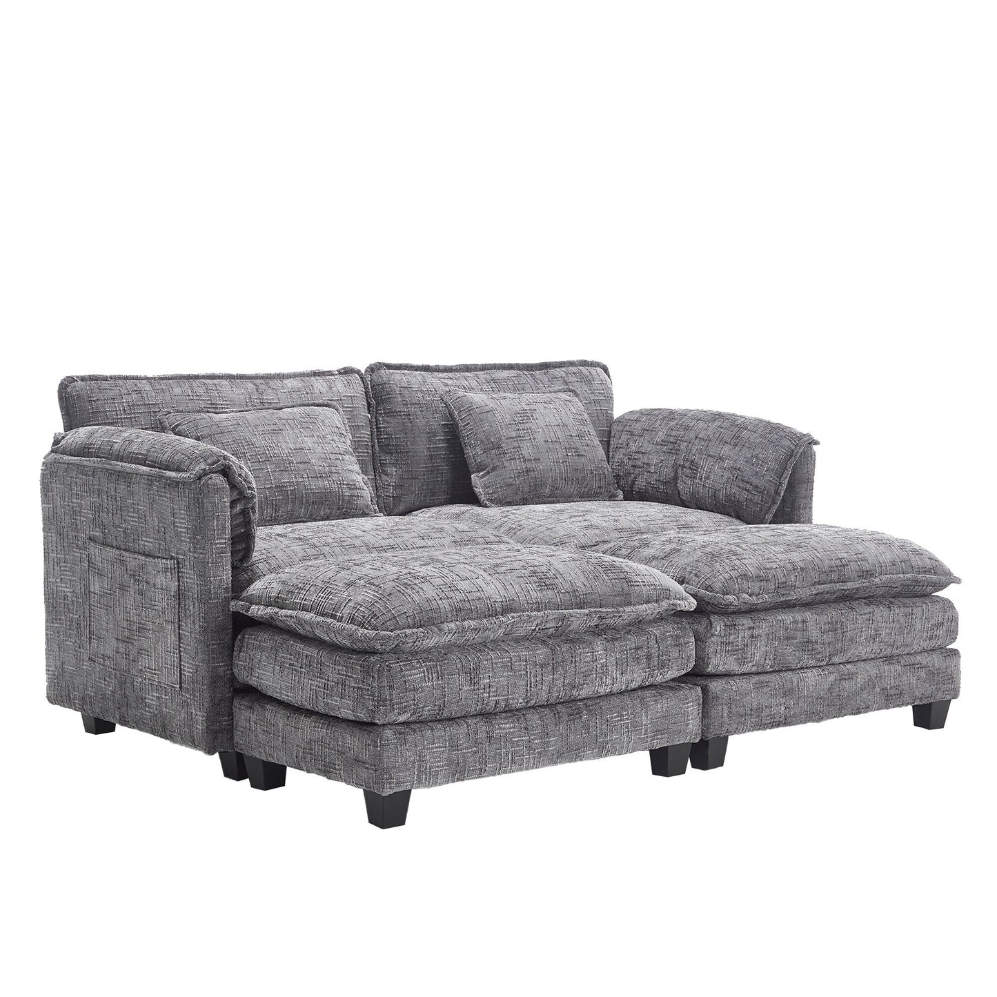 Solid Construction, the Overall Structure of the Sofa is Stable, Two Foot Stools and Two-seat Sofa with Side Pockets
