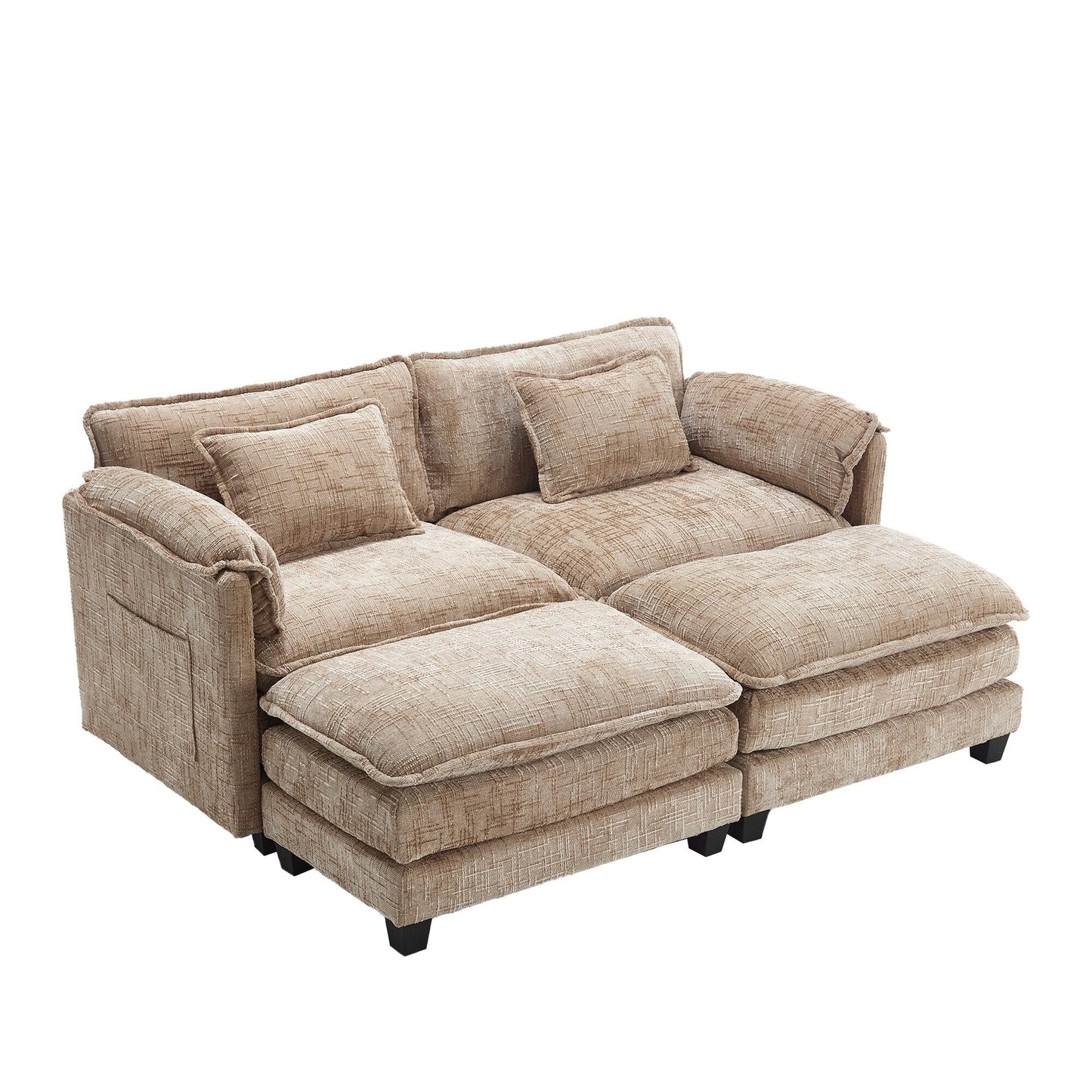 Solid Construction, the Overall Structure of the Sofa is Stable, Two Foot Stools and Two-seat Sofa with Side Pockets