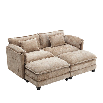 Solid Construction, the Overall Structure of the Sofa is Stable, Two Foot Stools and Two-seat Sofa with Side Pockets