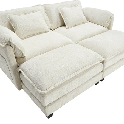 Solid Construction, the Overall Structure of the Sofa is Stable, Two Foot Stools and Two-seat Sofa with Side Pockets