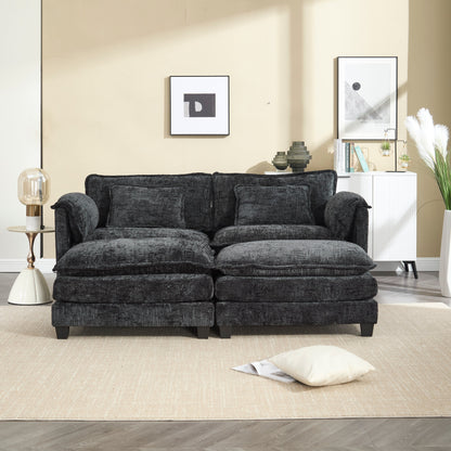 Solid Construction, the Overall Structure of the Sofa is Stable, Two Foot Stools and Two-seat Sofa with Side Pockets