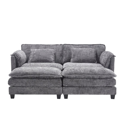 Solid Construction, the Overall Structure of the Sofa is Stable, Two Foot Stools and Two-seat Sofa with Side Pockets