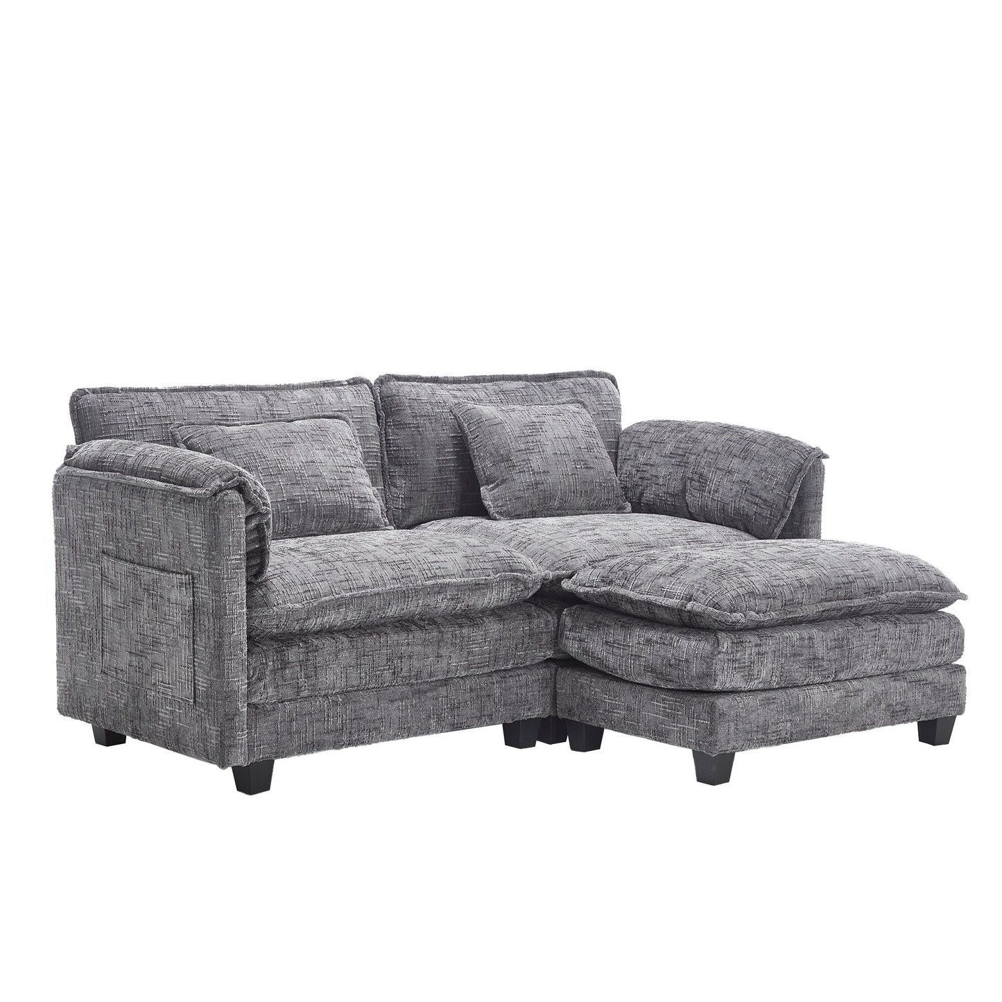 Solid Construction, the Overall Structure of the Sofa is Stable, Two Foot Stools and Two-seat Sofa with Side Pockets