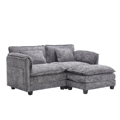 Solid Construction, the Overall Structure of the Sofa is Stable, Two Foot Stools and Two-seat Sofa with Side Pockets