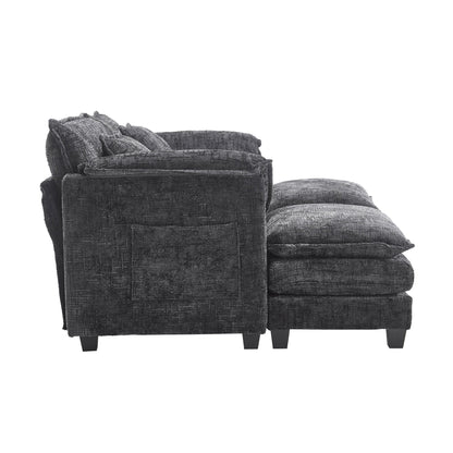 Solid Construction, the Overall Structure of the Sofa is Stable, Two Foot Stools and Two-seat Sofa with Side Pockets