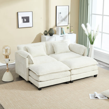 Solid Construction, the Overall Structure of the Sofa is Stable, Two Foot Stools and Two-seat Sofa with Side Pockets