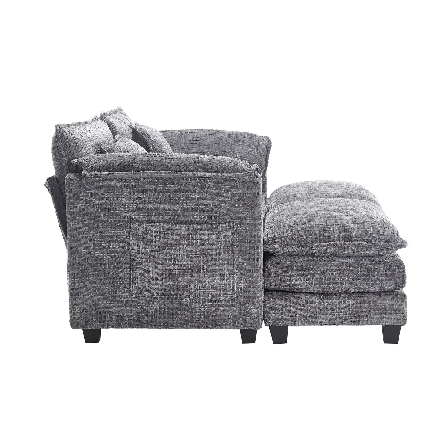 Solid Construction, the Overall Structure of the Sofa is Stable, Two Foot Stools and Two-seat Sofa with Side Pockets