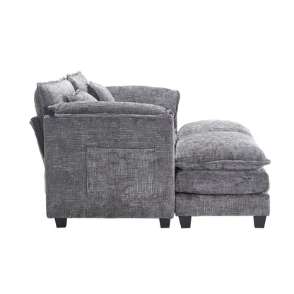 Solid Construction, the Overall Structure of the Sofa is Stable, Two Foot Stools and Two-seat Sofa with Side Pockets