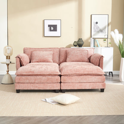 Solid Construction, the Overall Structure of the Sofa is Stable, Two Foot Stools and Two-seat Sofa with Side Pockets