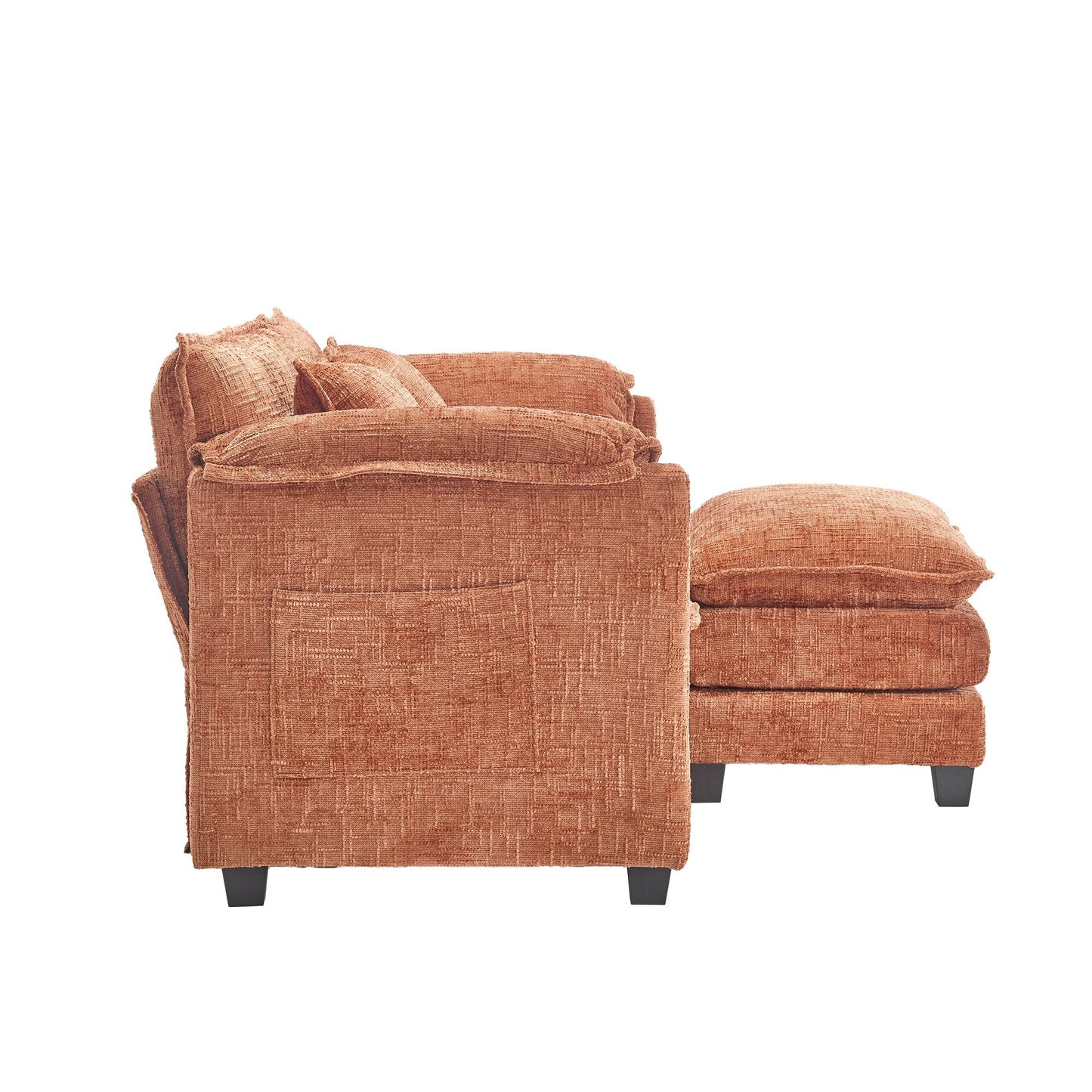 Solid Construction, the Overall Structure of the Sofa is Stable, Two Foot Stools and Two-seat Sofa with Side Pockets