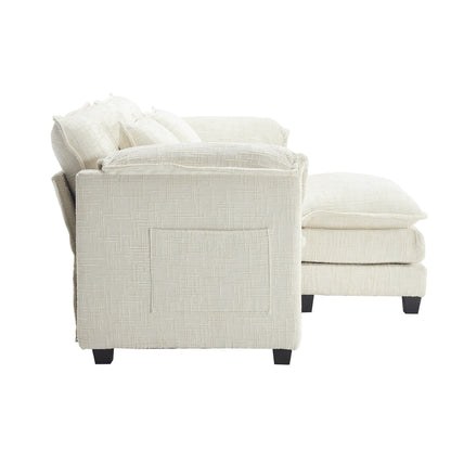 Solid Construction, the Overall Structure of the Sofa is Stable, Two Foot Stools and Two-seat Sofa with Side Pockets