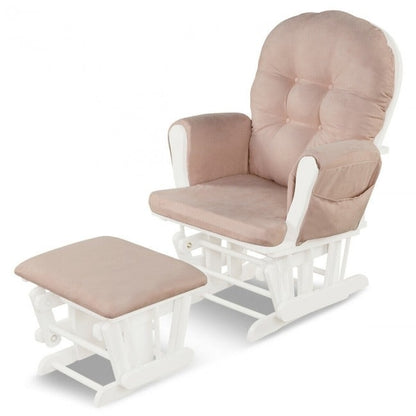 Solid Wood Gliding Chair Set with Pockets and Ottoman for Relaxing