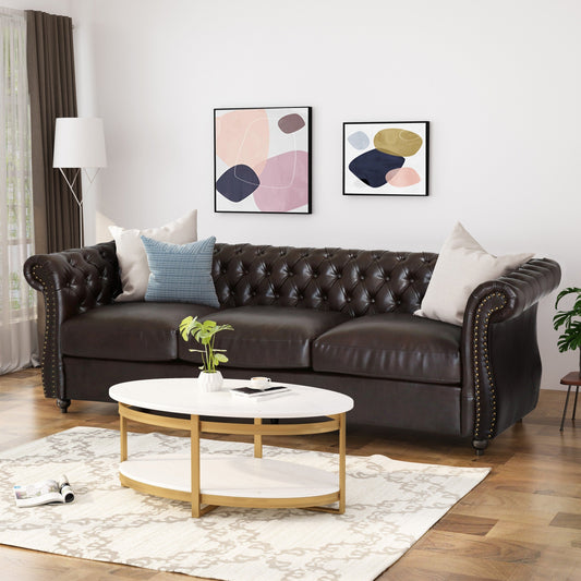 Somerville Chesterfield Tufted Faux Leather Sofa with Scroll Arms by Christopher Knight Home
