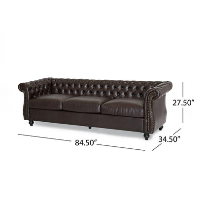 Somerville Chesterfield Tufted Faux Leather Sofa with Scroll Arms by Christopher Knight Home