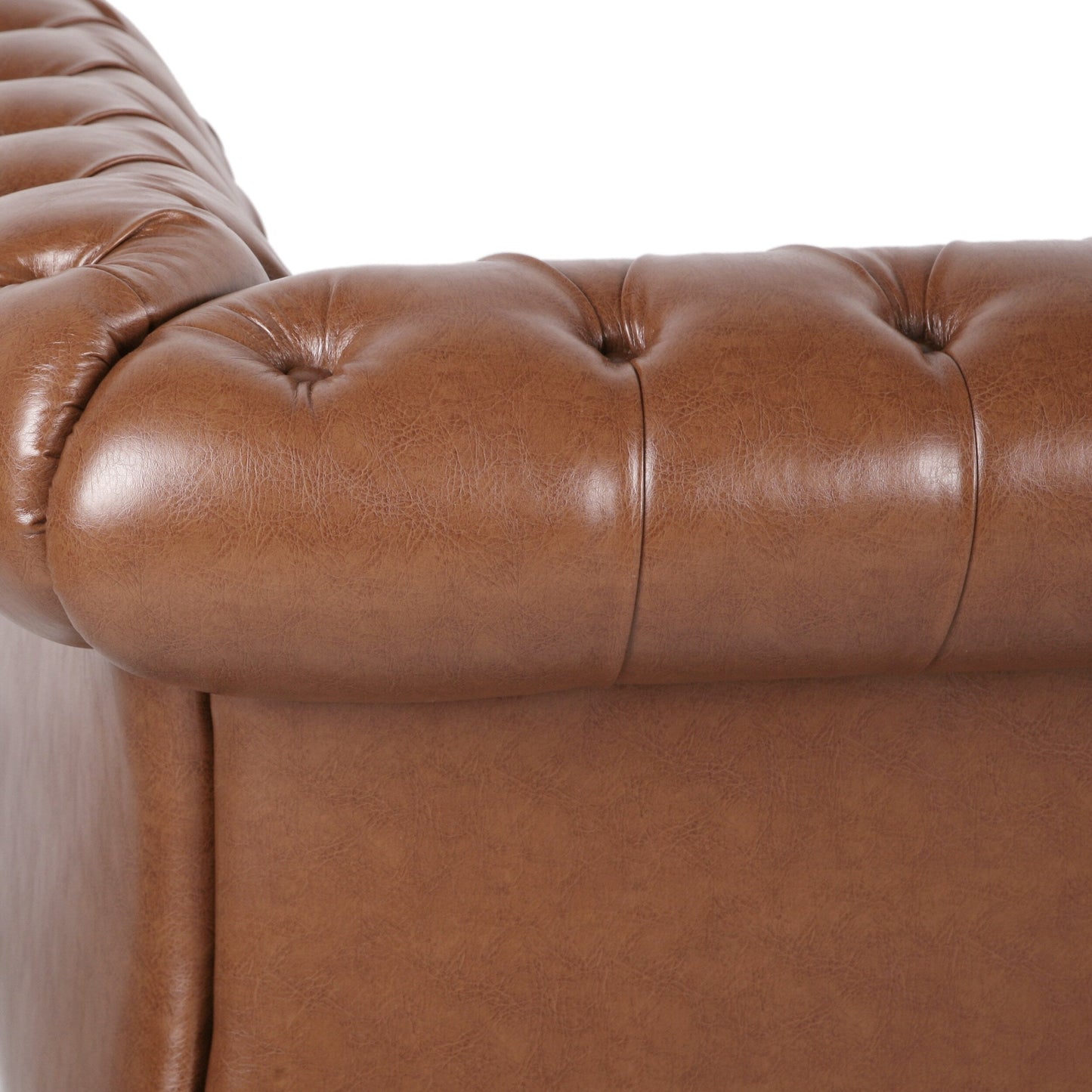 Somerville Chesterfield Tufted Faux Leather Sofa with Scroll Arms by Christopher Knight Home