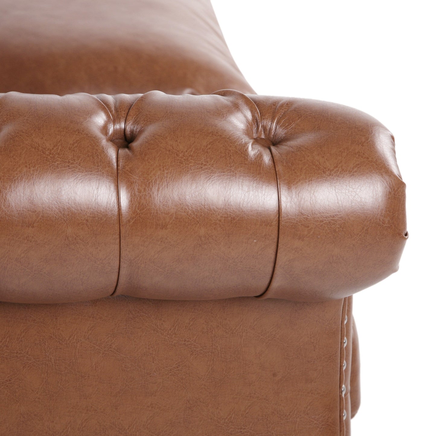 Somerville Chesterfield Tufted Faux Leather Sofa with Scroll Arms by Christopher Knight Home