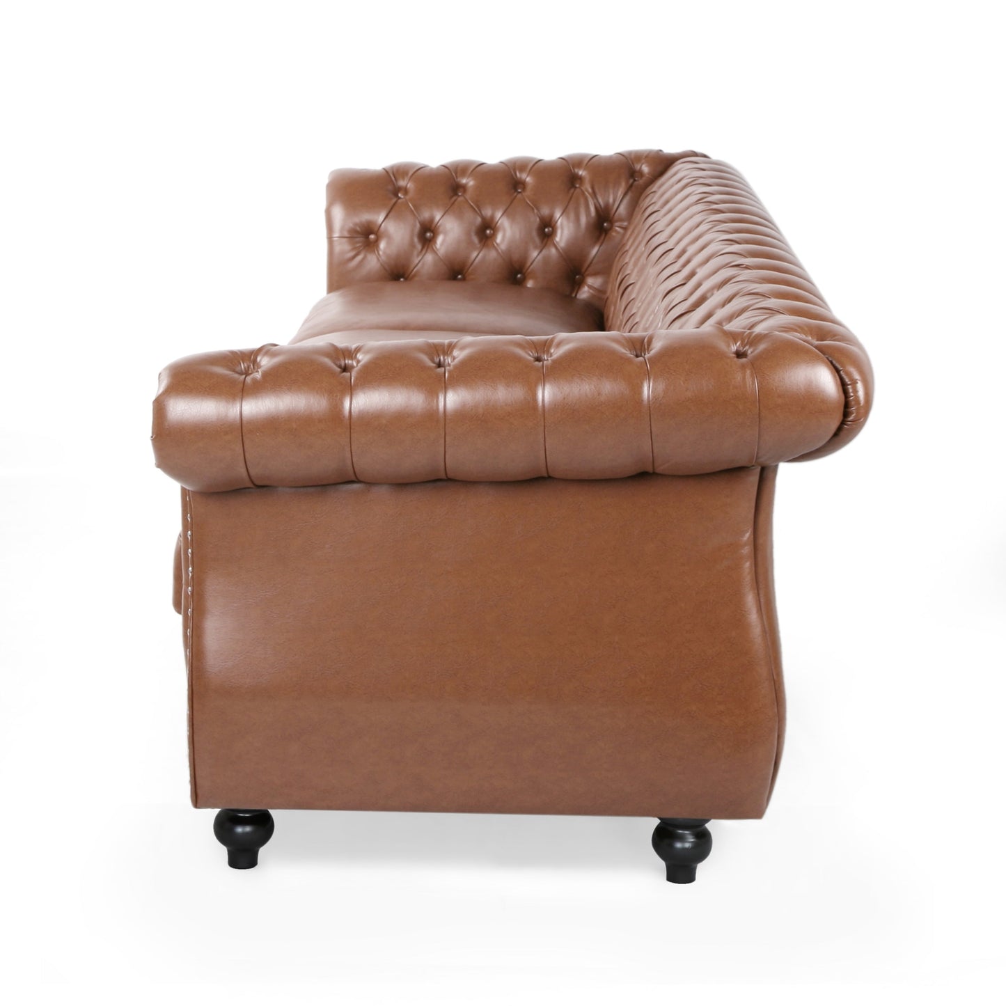 Somerville Chesterfield Tufted Faux Leather Sofa with Scroll Arms by Christopher Knight Home