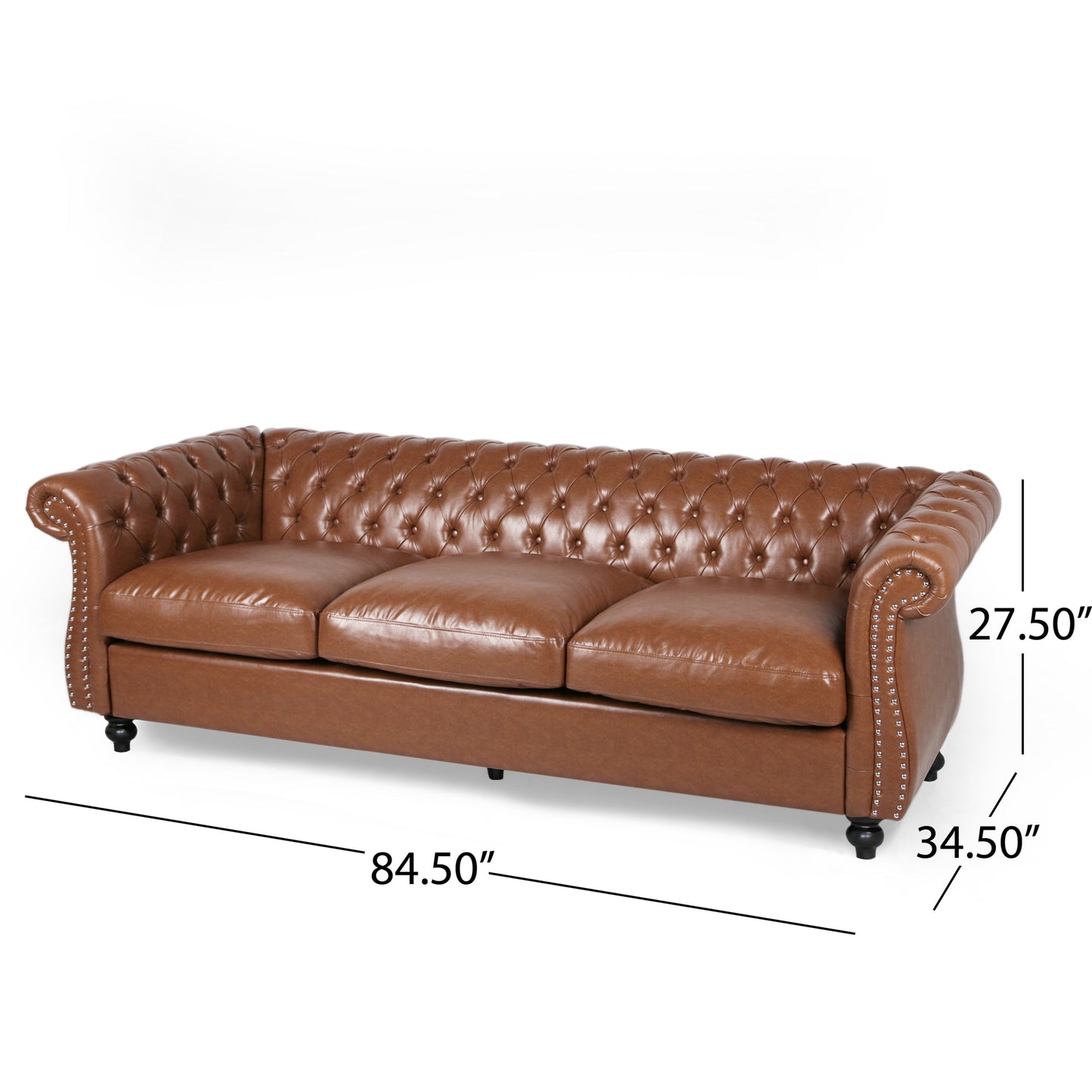 Somerville Chesterfield Tufted Faux Leather Sofa with Scroll Arms by Christopher Knight Home