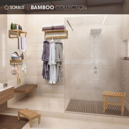 Sorbus Bamboo Shower Bench/Stool Wood Storage & Seating for Bathroom