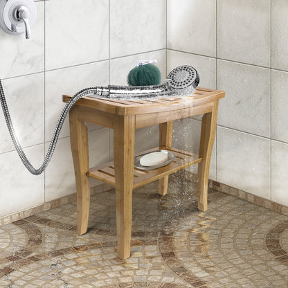 Sorbus Bamboo Shower Bench/Stool Wood Storage & Seating for Bathroom