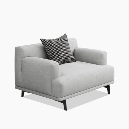 Square Arm Fabric Straight Sofa in Beige