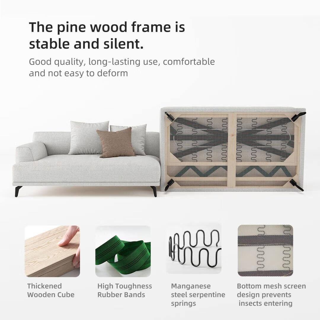 Square Arm Fabric Straight Sofa in Beige
