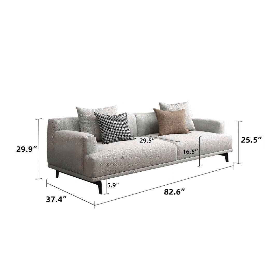 Square Arm Fabric Straight Sofa in Beige