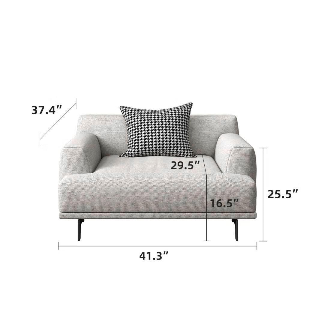 Square Arm Fabric Straight Sofa in Beige