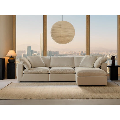 Square Arm Linen Fabric Rectangle Sectional Sofa Combination Sofa in Linen Beige
