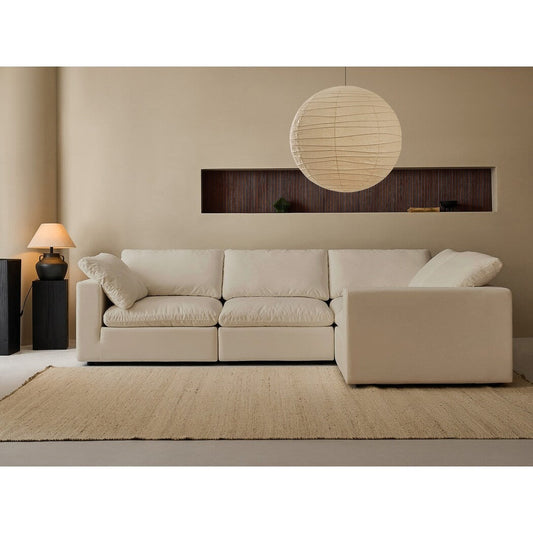 Square Arm Linen Fabric Rectangle Sectional Sofa Combination Sofa in Linen Beige