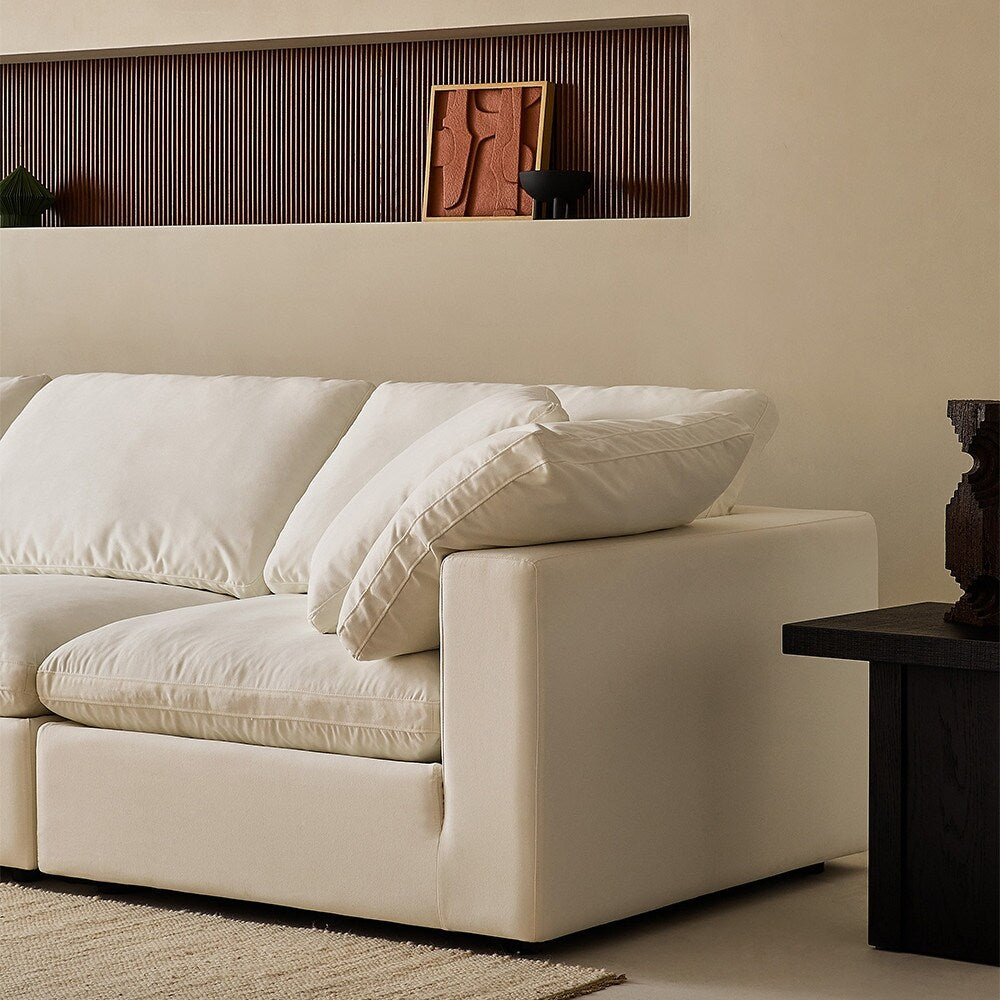 Square Arm Linen Fabric Rectangle Sectional Sofa Combination Sofa in Pearl White