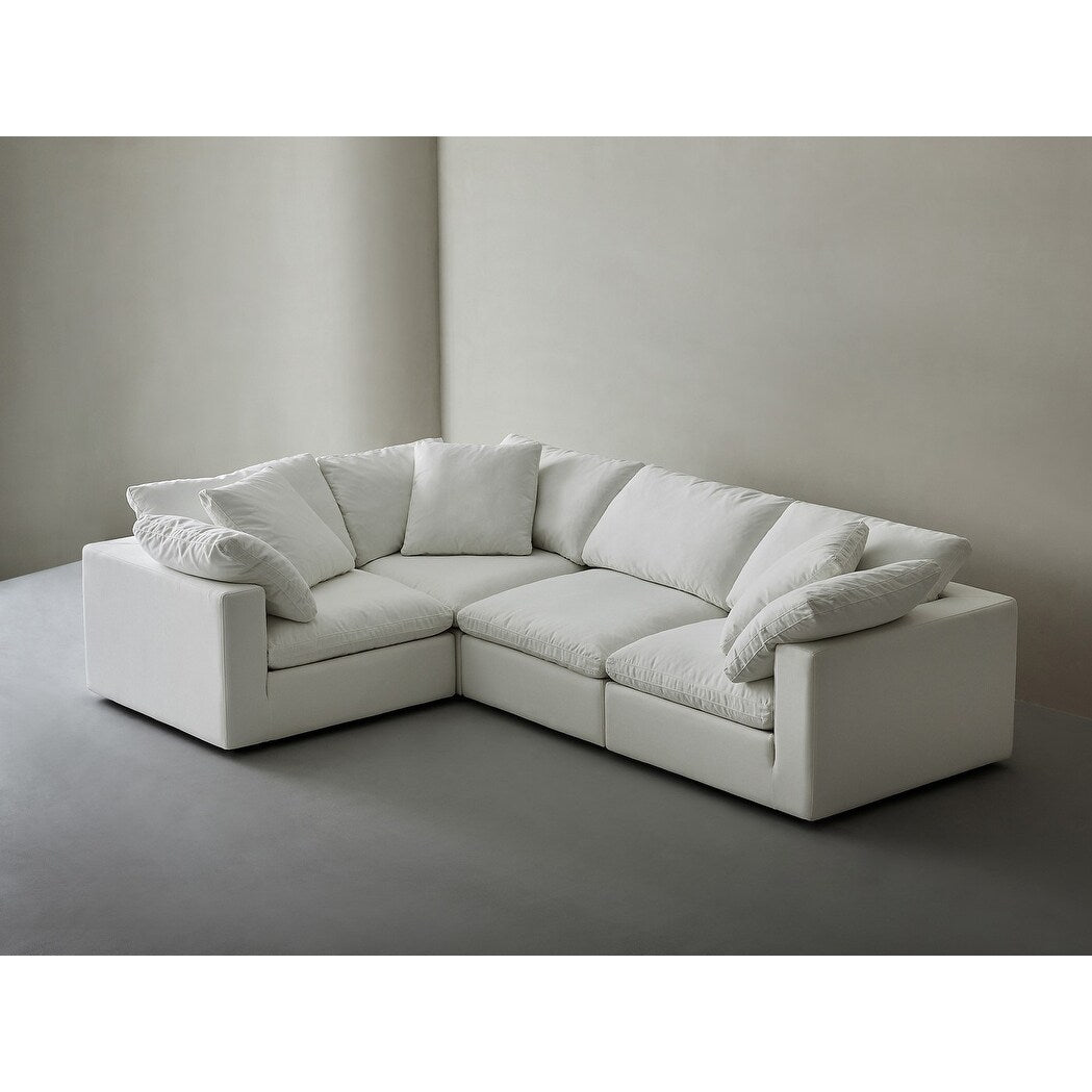 Square Arm Linen Fabric Rectangle Sectional Sofa Combination Sofa in Pearl White