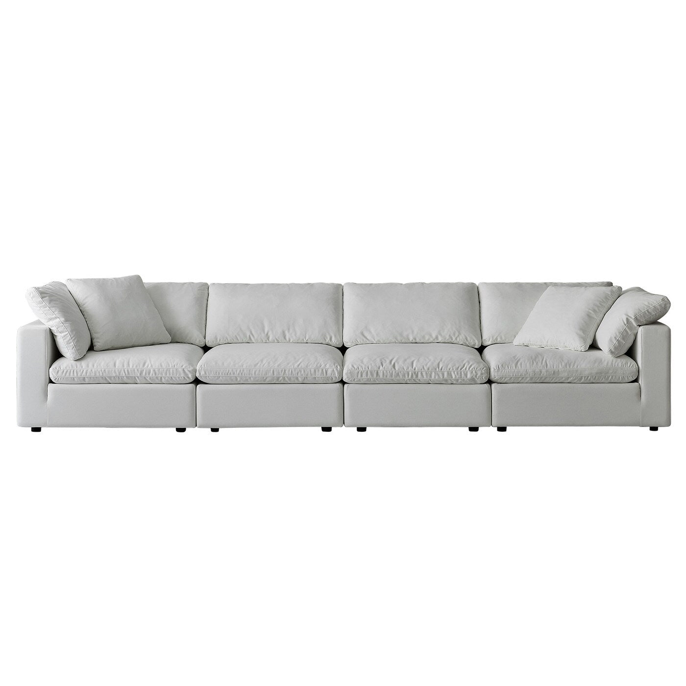 Square Arm Linen Fabric Rectangle Sectional Sofa Combination Sofa in Pearl White