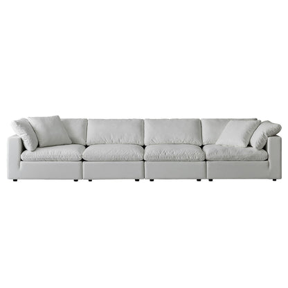 Square Arm Linen Fabric Rectangle Sectional Sofa Combination Sofa in Pearl White