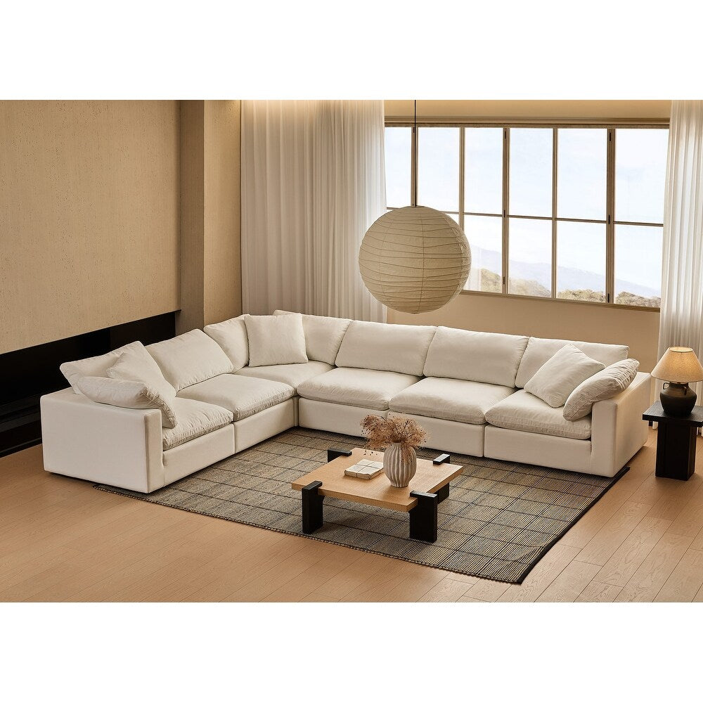 Square Arm Linen Fabric Rectangle Sectional Sofa Combination Sofa in Pearl White