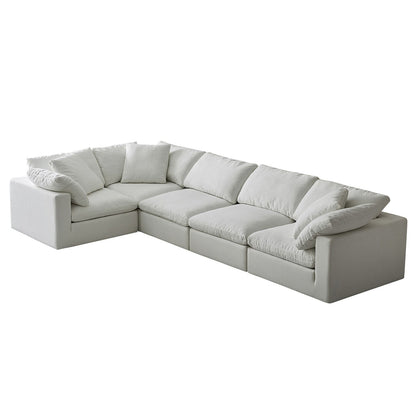 Square Arm Linen Fabric Rectangle Sectional Sofa Combination Sofa in Pearl White