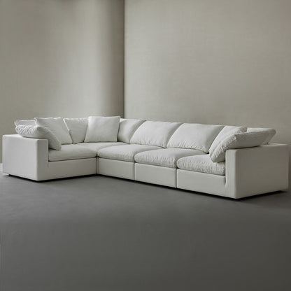 Square Arm Linen Fabric Rectangle Sectional Sofa Combination Sofa in Pearl White