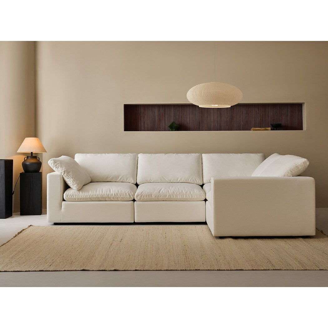 Square Arm Linen Fabric Rectangle Sectional Sofa Combination Sofa in Pearl White